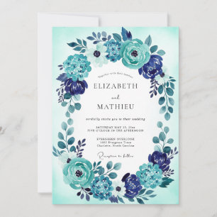 Teal Blue Radiant Coastal Wedding Invitation