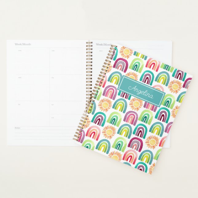 Teal Blue Rainbows & Suns Pattern Back to School Planner (Display)