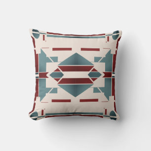 Teal Blue Red Beige Southwest Look Tribal Mos  Cushion