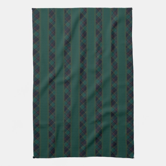 Teal, Blue, Red & Gold Plaid Stripes Tea Towel (Vertical)