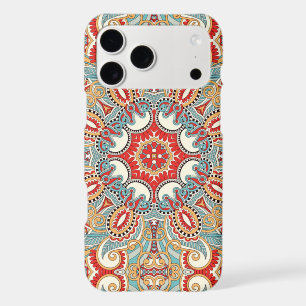 Teal Blue Red Light Orange Floral Mosaic Pattern