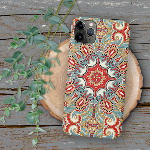 Teal Blue Red Light Orange Floral Mosaic Pattern iPhone 11 Pro Max Case