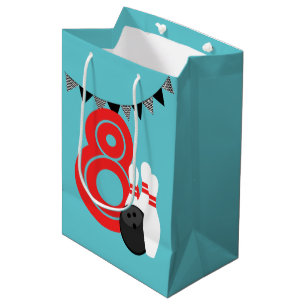 Teal Blue Retro Bowling Birthday Gift Bag