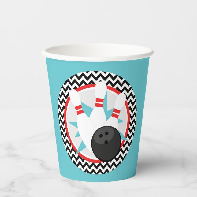 Teal Blue Retro Bowling Paper Cups (Front)