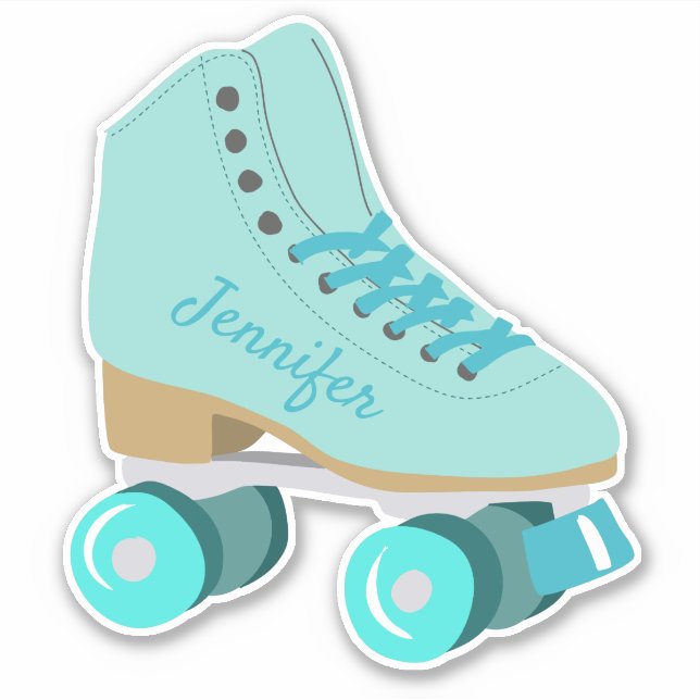 Teal Blue Retro Quad Roller Skate Personalised (Front)