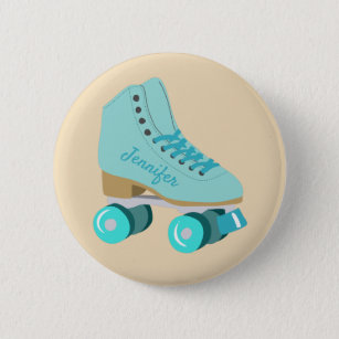Teal Blue Retro Quad Roller Skate Personalised 6 Cm Round Badge
