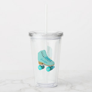 Teal Blue Retro Quad Roller Skate Personalised Acrylic Tumbler