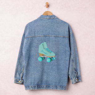 Teal Blue Retro Quad Roller Skate Personalised Denim Jacket