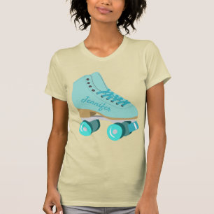 Teal Blue Retro Quad Roller Skate Personalised T-Shirt