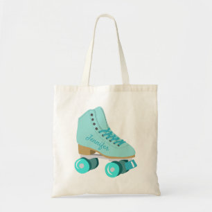 Teal Blue Retro Quad Roller Skate Personalised Tote Bag