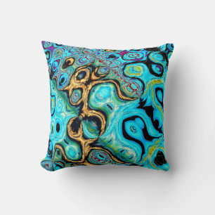 Teal Blue Ripple Abstract Throw Pillow