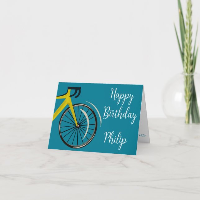 Teal Blue Road Bike cyclist Birthday Card (Front)