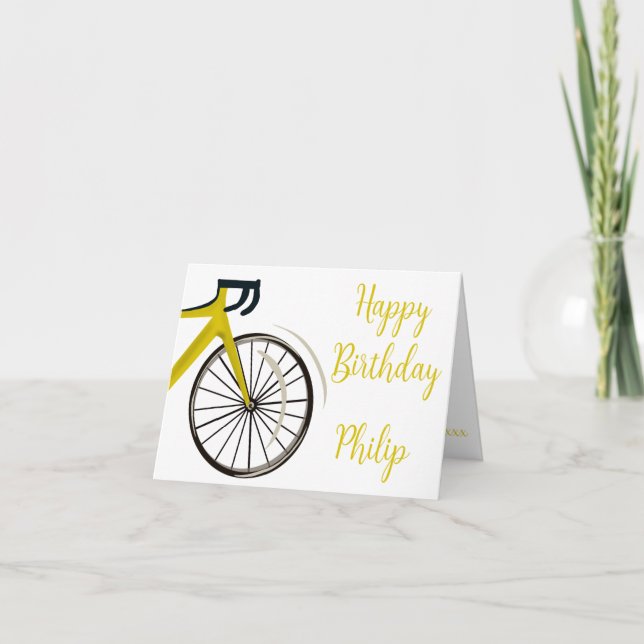 Teal Blue Road Bike cyclist Birthday Card (Front)