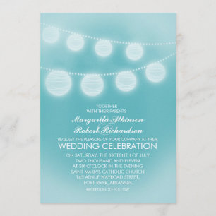teal blue romantic lanterns wedding invitation