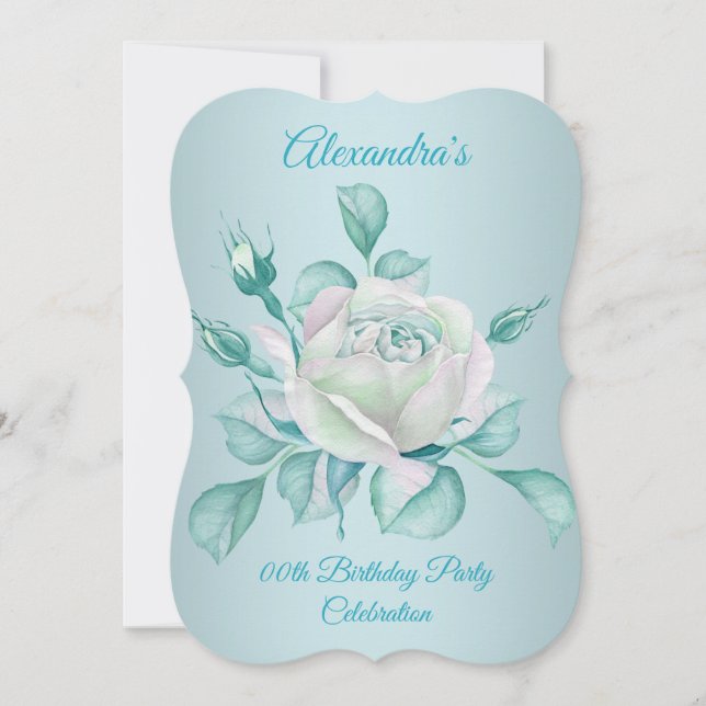Teal Blue Roses Birthday Party invite (Front)