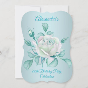 Teal Blue Roses Birthday Party invite