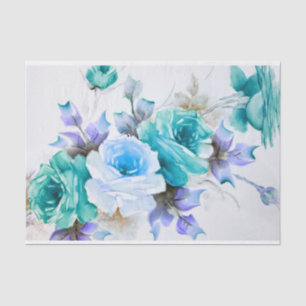 Teal & Blue Roses Tissue Paper