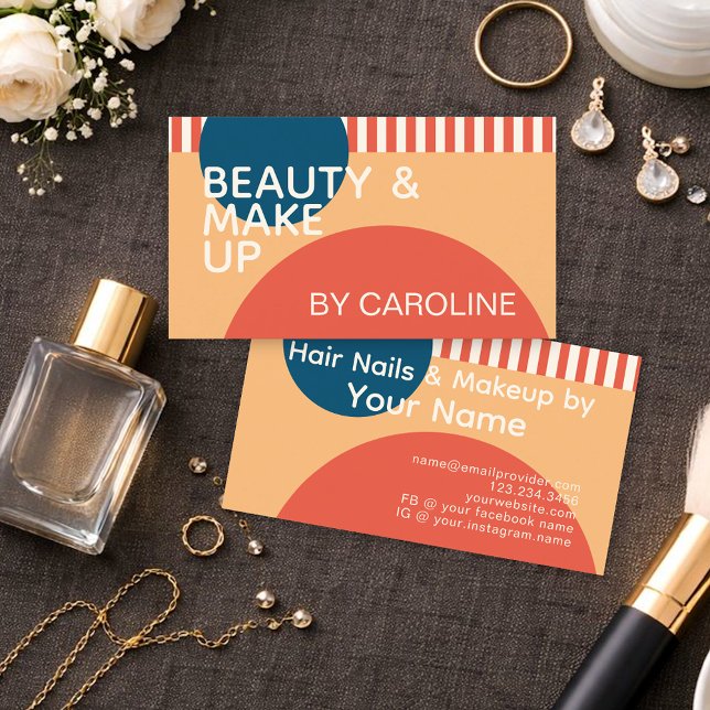 Teal Blue Rust Orange Ivory Art Shapes Pattern Business Card (Creator Uploaded)