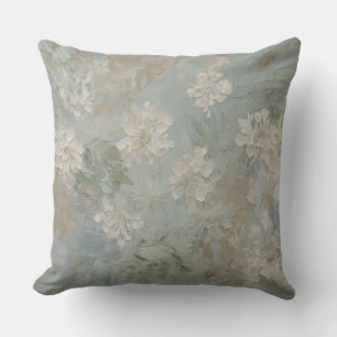Teal Blue Sage Green Beige Floral Cushion