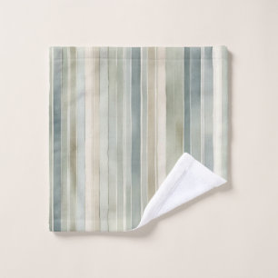 Teal Blue Sage Green Cream Distressed Stripe Bath Towel Set