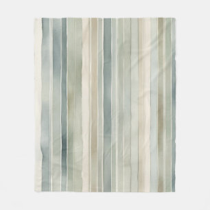 Teal Blue Sage Green Cream Distressed Stripe Fleece Blanket