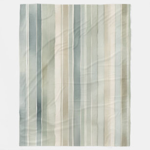 Teal Blue Sage Green Cream Distressed Stripe Large Fleece Blanket