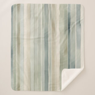 Teal Blue Sage Green Cream Distressed Stripe Sherpa Blanket