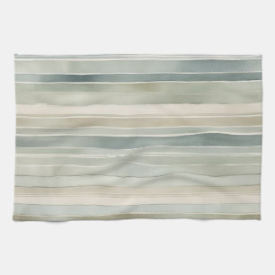 Teal Blue Sage Green Cream Distressed Stripe Tea Towel