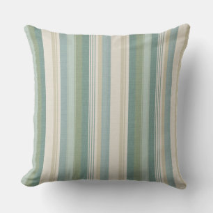 Teal Blue Sage Green Tan Cream Classic Stripes Cushion