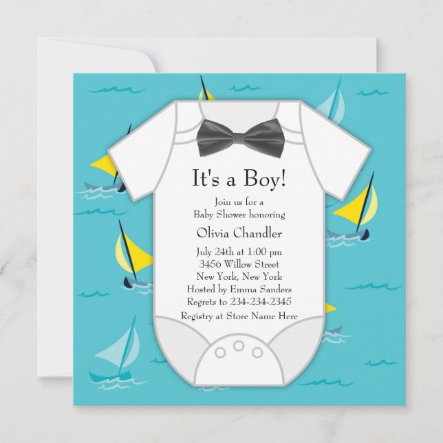 Teal Blue Sailboat Baby Boy Shower Invitation (Front)