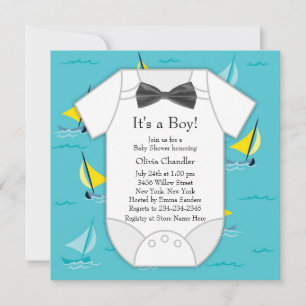 Teal Blue Sailboat Baby Boy Shower Invitation