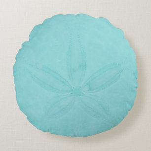 Teal Blue Sand Dollar Nautical Coastal Round Cushion