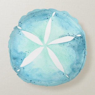 Teal Blue Sand Dollar Nautical Coastal Round Pillo Cushion