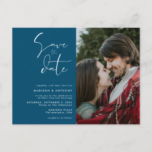 Teal Blue Save the Date Minimalist Wedding Photo Invitation Postcard