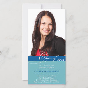 Teal blue script class of graduation announcement
