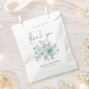 Teal Blue Sea Mist Floral Engagement Thank You Favour Bags