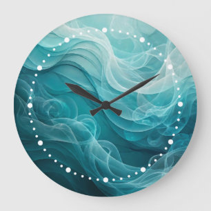 Teal Blue Sea Sky Swirly Dreamy Large Clock