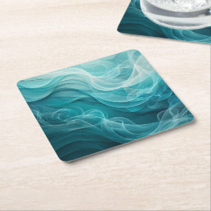 Teal Blue Sea Sky Swirly Dreamy Square Paper Coaster