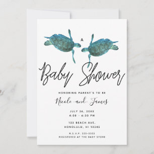 Teal Blue Sea Turtles Ocean Beach Baby Shower  Invitation