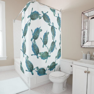 Teal Blue Sea Turtles Ocean Elegant Beach Shower Curtain