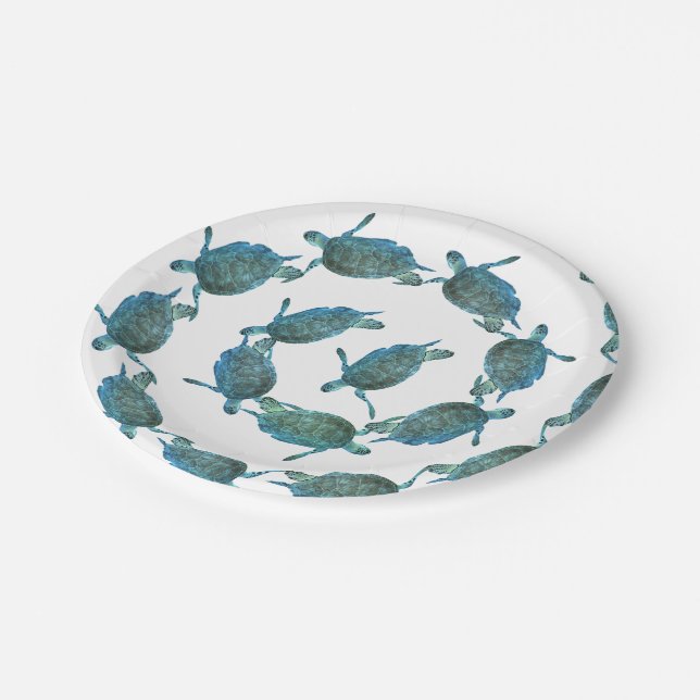 Teal Blue Sea Turtles Ocean Elegant Beach Wedding Paper Plate (Angled)