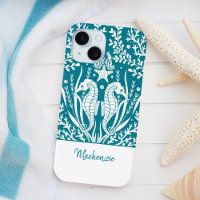 Teal Blue Seahorses Personalised