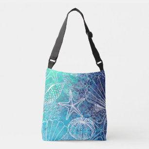 Teal Blue Seashells Starfish Shell Beachy Crossbody Bag
