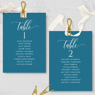 Teal Blue, Seating Plan Cards with Guest Names
