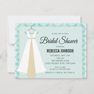Teal blue & Silhouette Gown Bridal Shower Invite