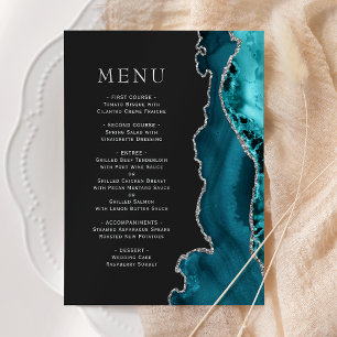 Teal Blue Silver Agate Dark Wedding Menu