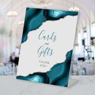 Teal Blue Silver Agate Grey Wedding Cards & Gifts Pedestal Sign
