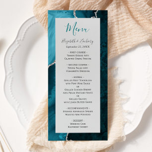 Teal Blue Silver Agate Grey Wedding Menu