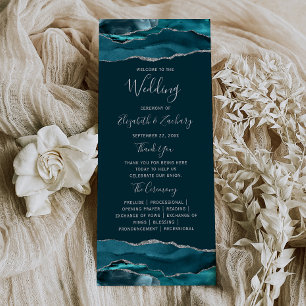Teal Blue Silver Agate Wedding Suite Programme