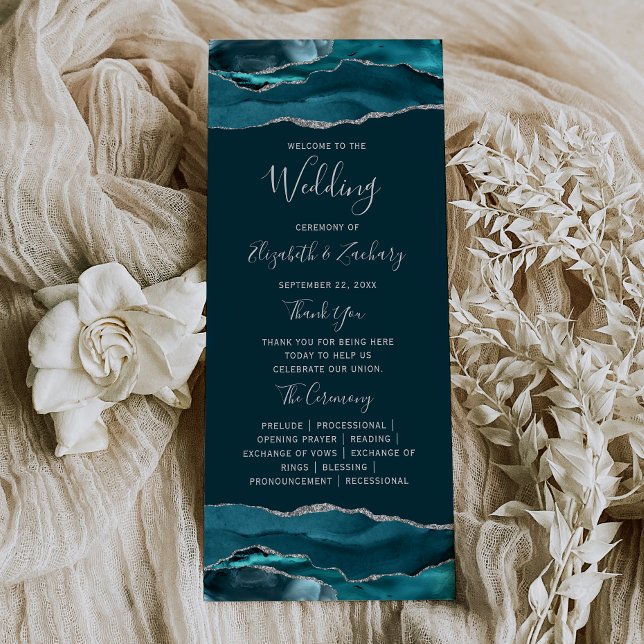 Teal Blue Silver Agate Wedding Suite Programme (Creator Uploaded)